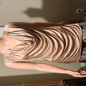 New York & Company Gold Cowl Neck Sleeveless Blouse